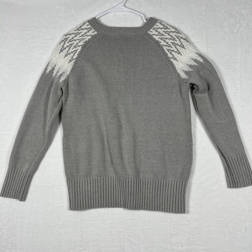 Ann Taylor Factory Womens Gray Fair Isle Nordic Sweater L Metallic Crew Pullover - Picture 3 of 8